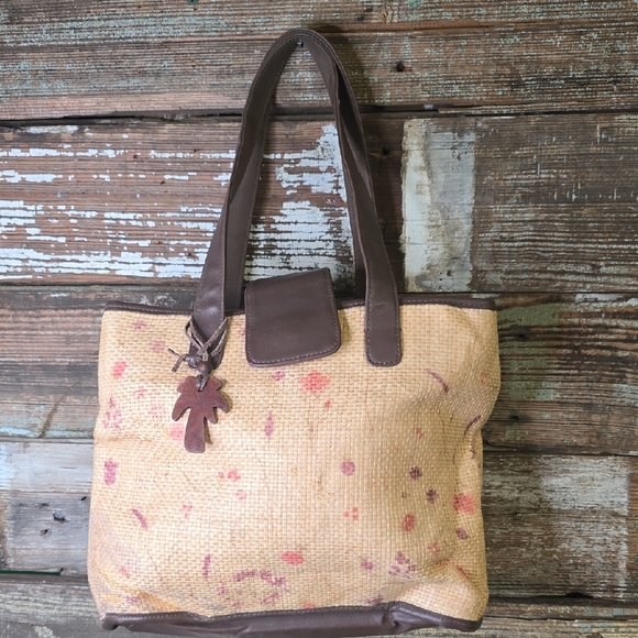 Liz Claiborne Handbags - Liz Claiborne Brown and Tan Tote Bag W/palm Tree Charm
